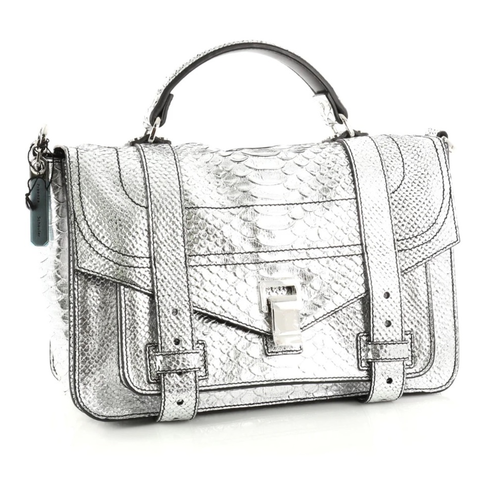 Proenza Shouler Embossed Python Silver PS1 Medium Plus Satchel/Crossbody Handbag